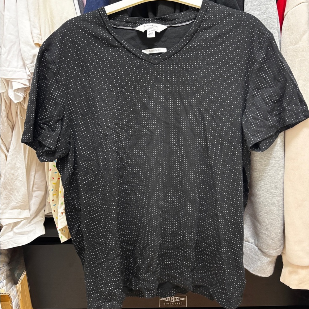 Calvin Klein Black “Liquid Touch” Black Dotted V-Neck Shirt